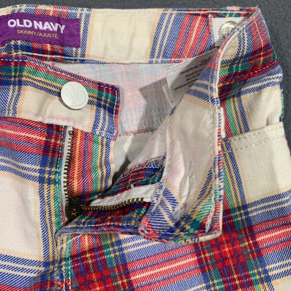 Old Navy Kids‎ Girls Skinny Plaid Jeans Pants Size 10 Slim Adjustable Waist